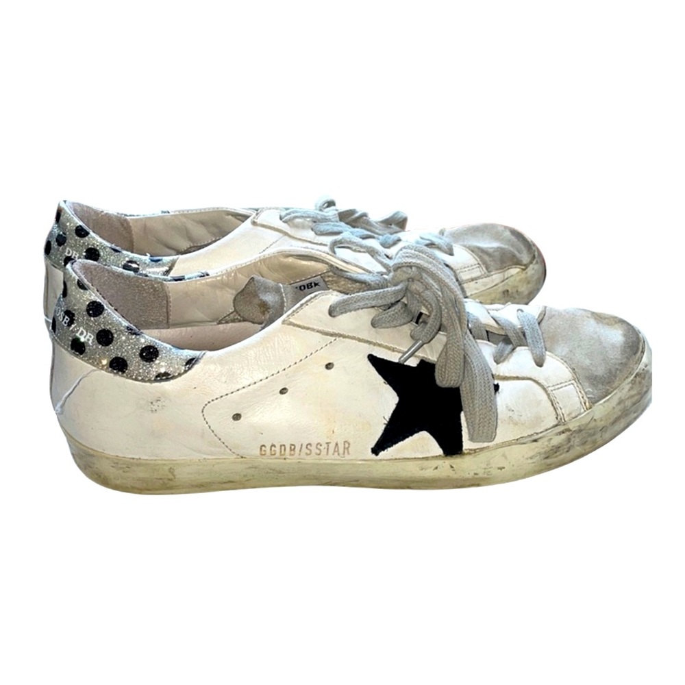 Golden Goose Silver and Black Sparkly Polka Dot Back Sneakers